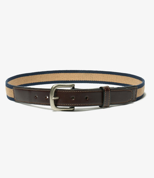 Webbing Belt - Khaki / Navy Stripe