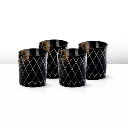 Handmade Whiskey Shot Cups Set Crisscross Pattern Real Ox Horn 6.5 oz