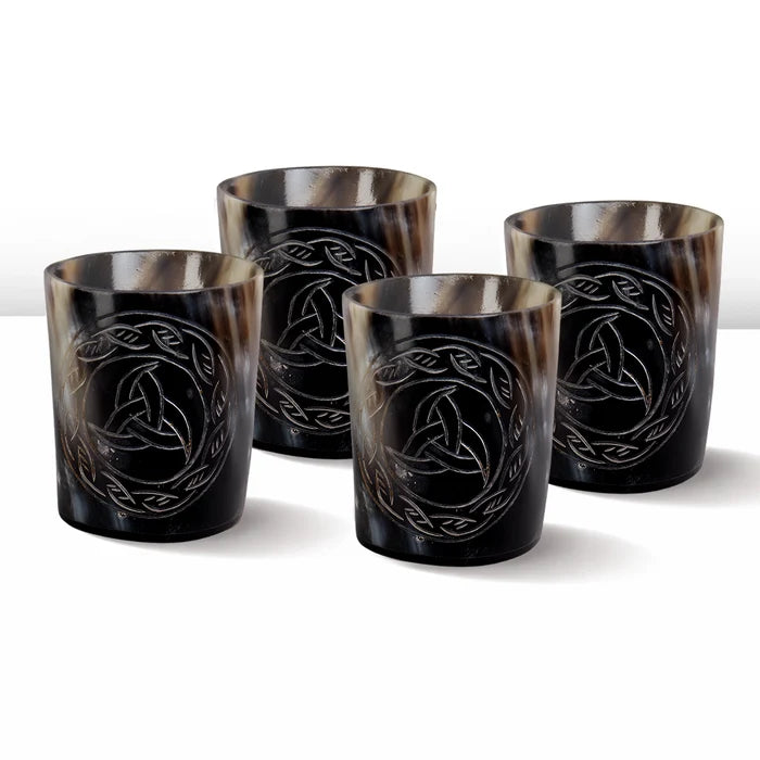Handmade Whiskey Shot Cups Set Eternal Pattern Real Ox Horn 6.5 oz