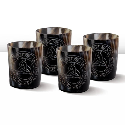Handmade Whiskey Shot Cups Set Eternal Pattern Real Ox Horn 6.5 oz
