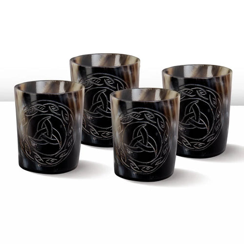 Handmade Whiskey Shot Cups Set Eternal Pattern Real Ox Horn 6.5 oz