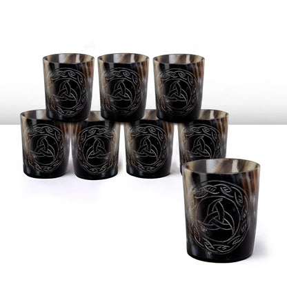Handmade Whiskey Shot Cups Set Eternal Pattern Real Ox Horn 6.5 oz