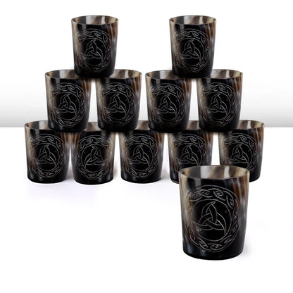 Handmade Whiskey Shot Cups Set Eternal Pattern Real Ox Horn 6.5 oz
