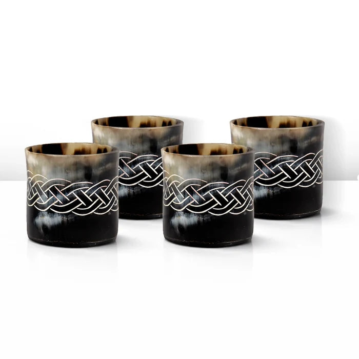Handmade Whiskey Shot Cups Set Knot Pattern Real Ox Horn 6.5 oz