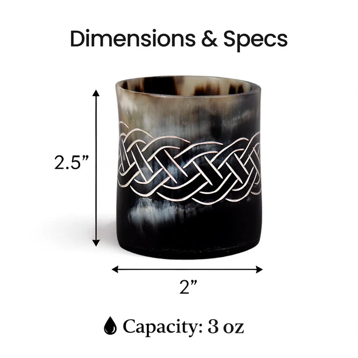 Whiskey Shot Cups Set Knot Pattern Real Ox Horn 6.5 oz, Pack 4, 8 & 12