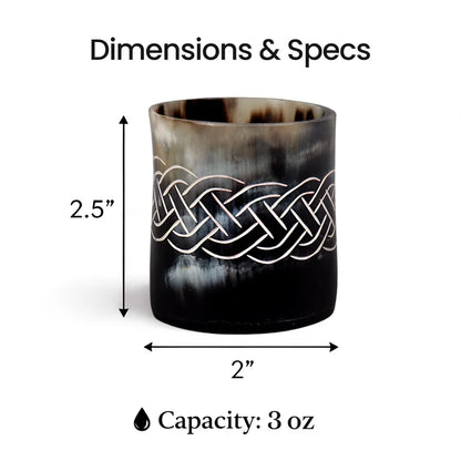 Whiskey Shot Cups Set Knot Pattern Real Ox Horn 6.5 oz, Pack 4, 8 & 12