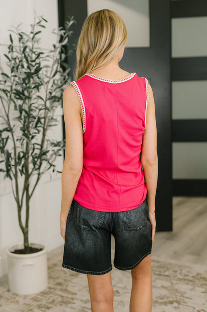 Whisper Trim Detailed V-Neck Tank in Hot Pink