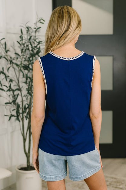 Whisper Trim Detailed V-Neck Tank in Navy