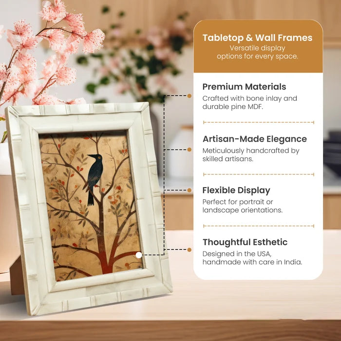 Handmade White Bone Inlay Picture Frame - Linear Collection - 4x6 5x7, for tabletop or wall display
