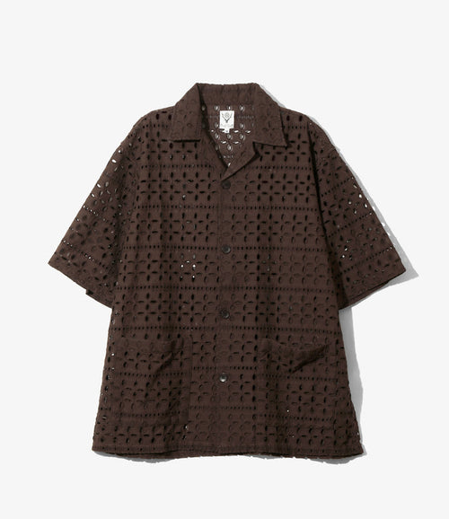 Women's Cabana Shirt - Dk. Brown - Cutwork Embroidery