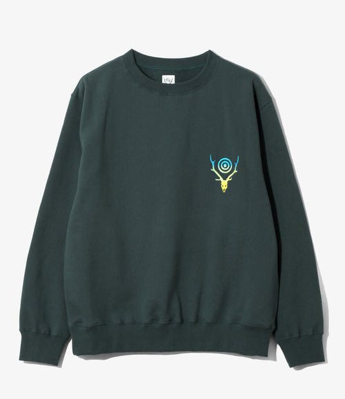 Women's Crew Neck Sweat Shirt - Green - Cotton French Terry