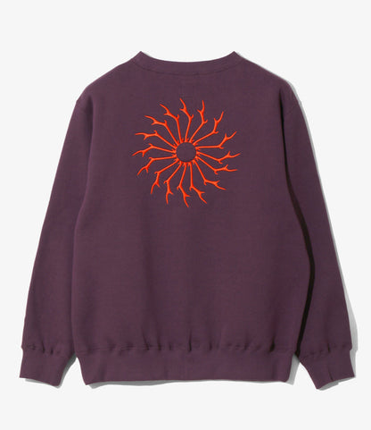 Women's Crew Neck Sweat Shirt - Purple - Cotton French Terry