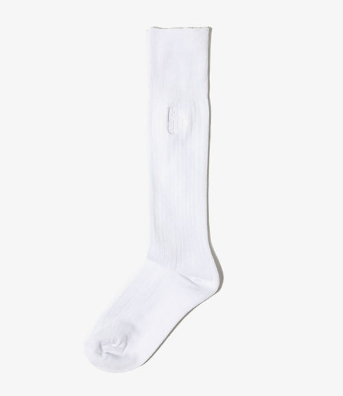 Women's Monogram Stitch Ribbed Socks - White
