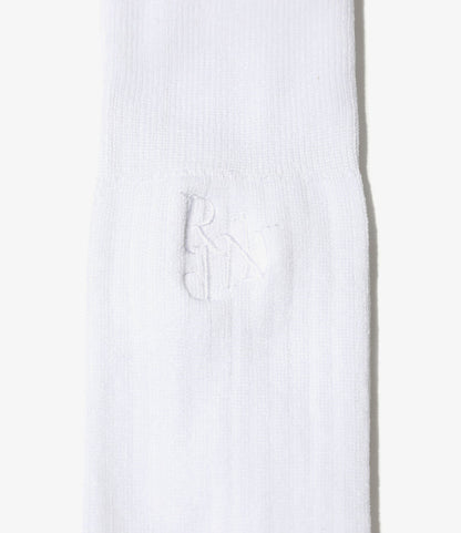 Women's Monogram Stitch Ribbed Socks - White