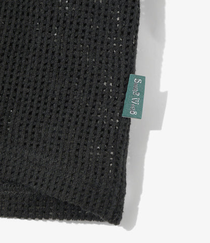 Women's S/S Open Collar Shirt - Black - Cotton Mesh
