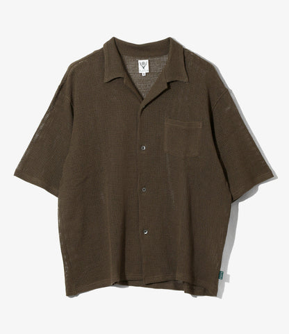 Women's S/S Open Collar Shirt - Olive - Cotton Mesh