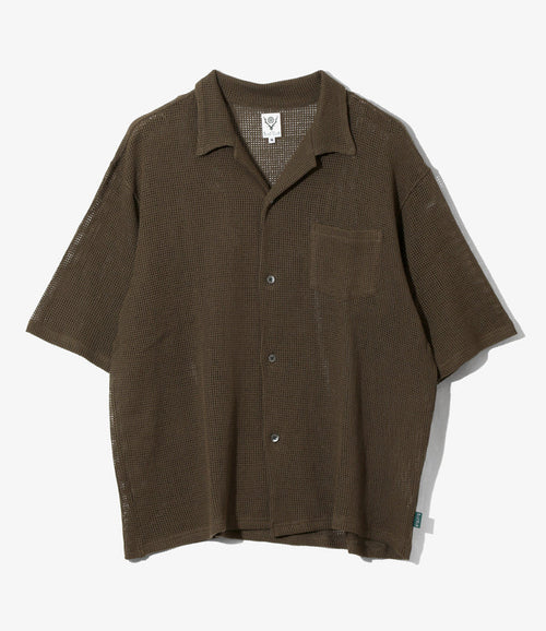 Women's S/S Open Collar Shirt - Olive - Cotton Mesh