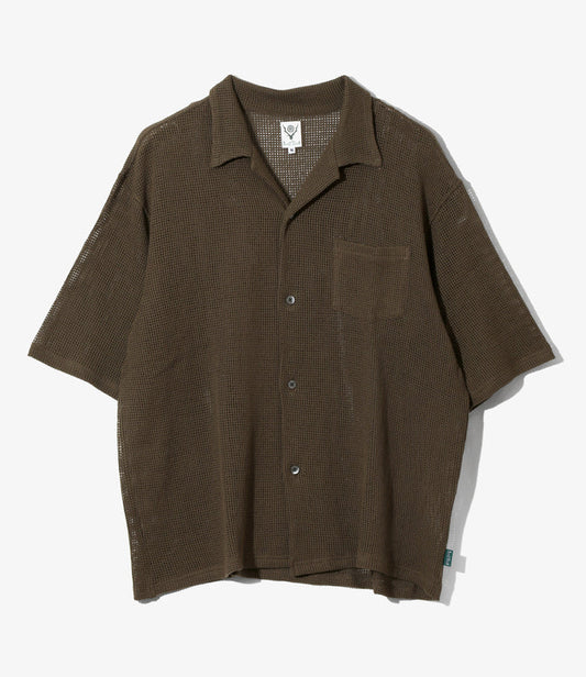 Women's S/S Open Collar Shirt - Olive - Cotton Mesh