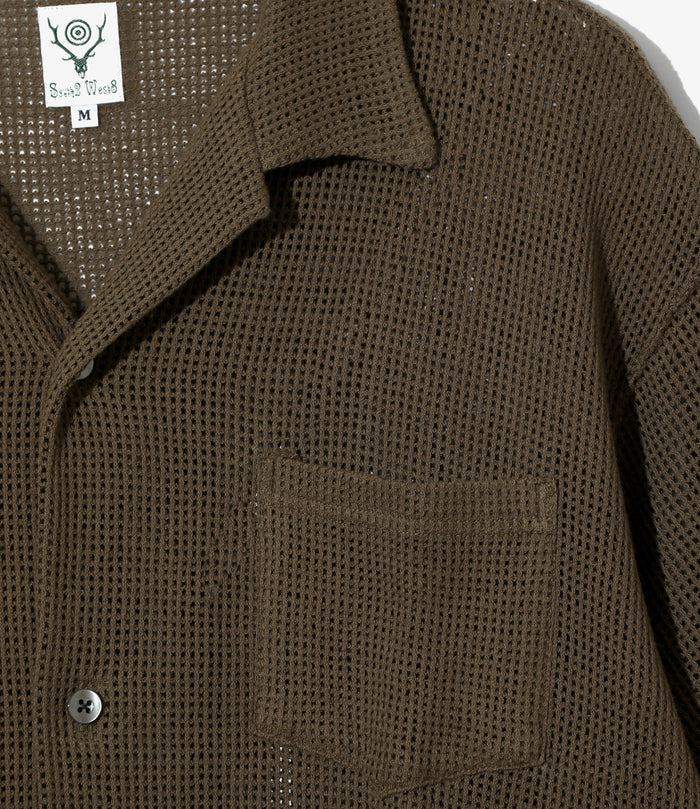 Women's S/S Open Collar Shirt - Olive - Cotton Mesh