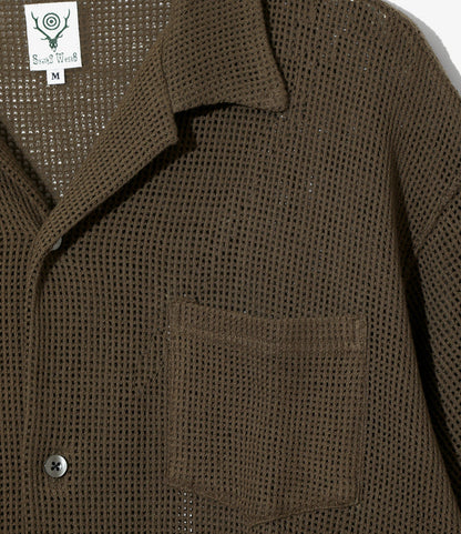 Women's S/S Open Collar Shirt - Olive - Cotton Mesh