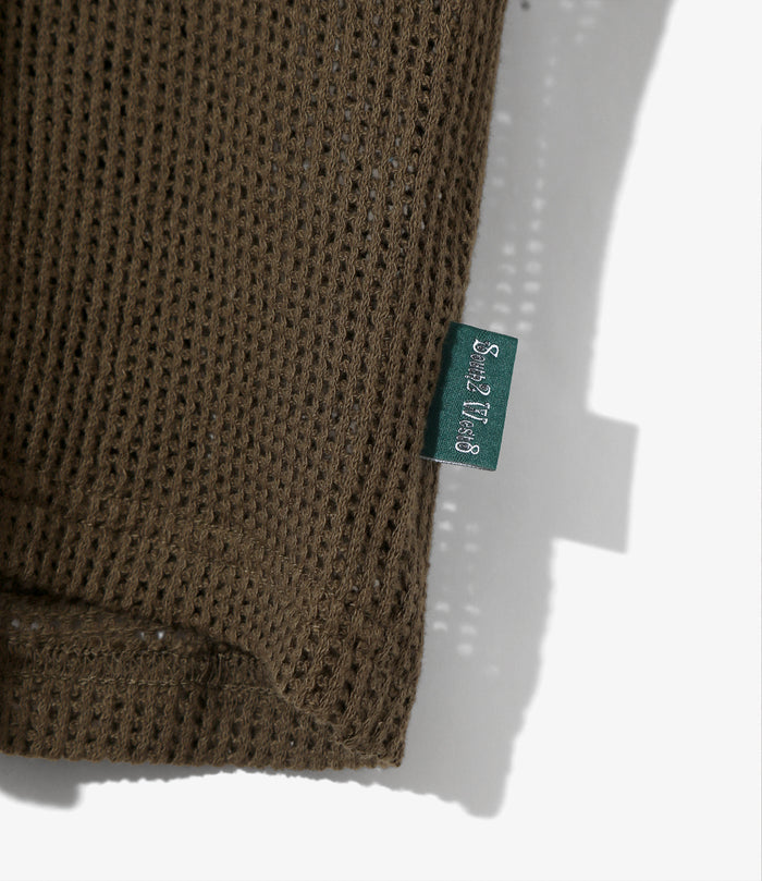 Women's S/S Open Collar Shirt - Olive - Cotton Mesh