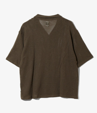Women's S/S Open Collar Shirt - Olive - Cotton Mesh