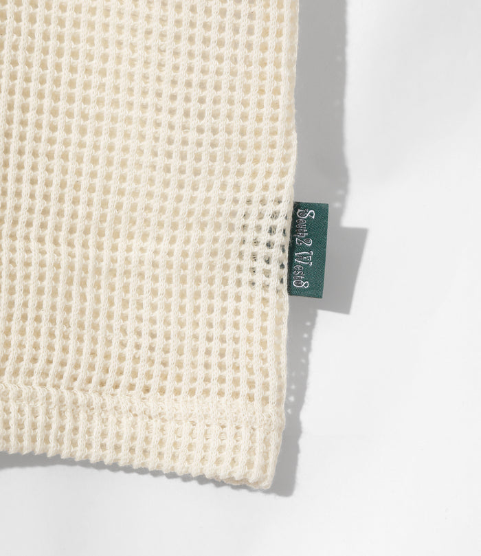 Women's S/S Open Collar Shirt - White - Cotton Mesh