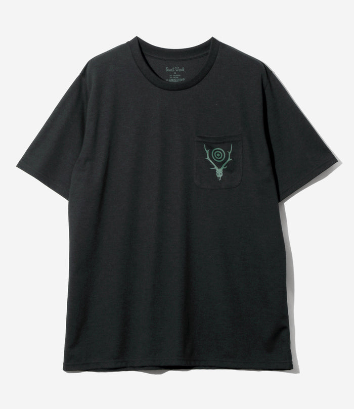 Women's S/S Round Pocket Tee - Black - Circle Horn