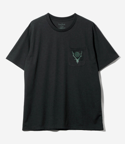 Women's S/S Round Pocket Tee - Black - Circle Horn