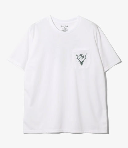 Women's S/S Round Pocket Tee - White - Circle Horn