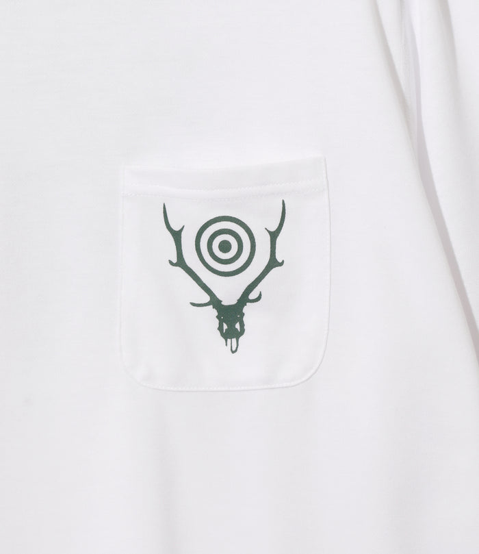 Women's S/S Round Pocket Tee - White - Circle Horn