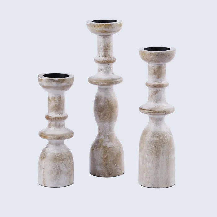 Handmade Wooden pillar candle holders tique white decor