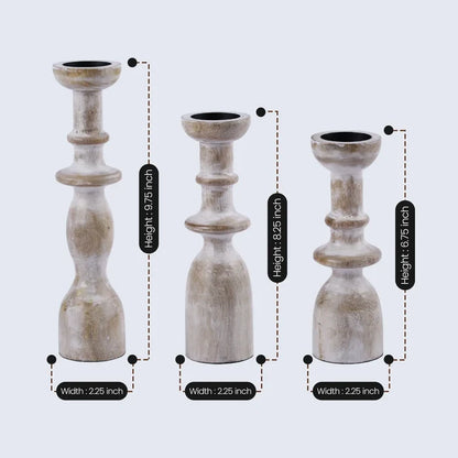 wooden pillar candle holders set of 3 antique white decor