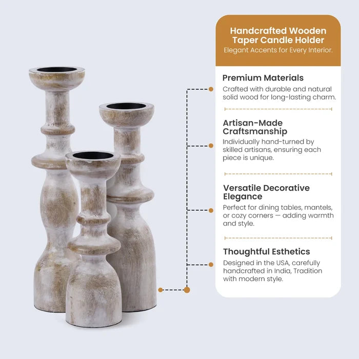 wooden pillar candle holders set of 3 antique white decor