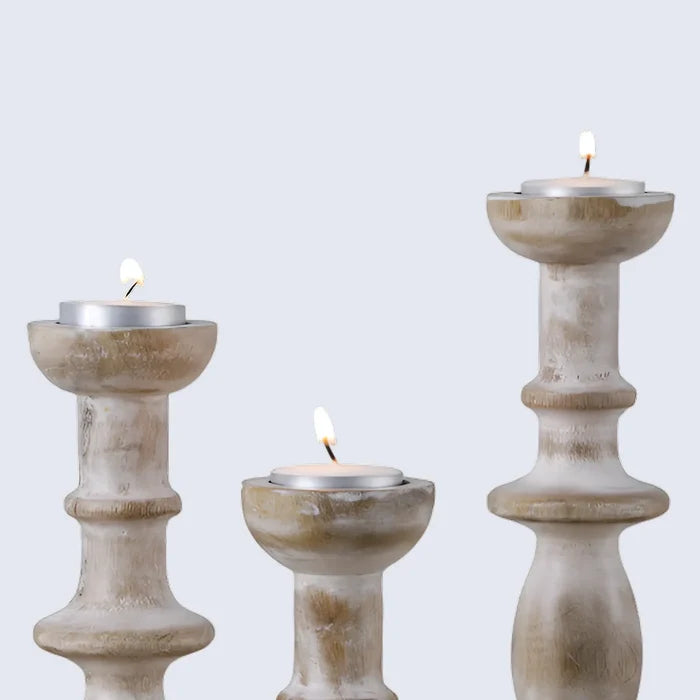 wooden pillar candle holders set of 3 antique white decor