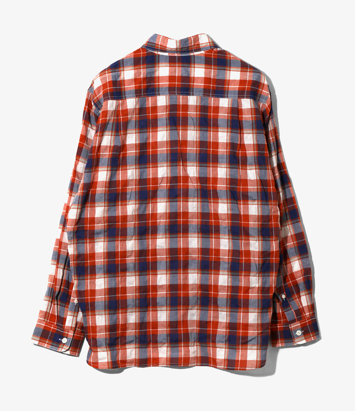 Work Shirt - Orange - Cotton Lawn Shirring / Plaid