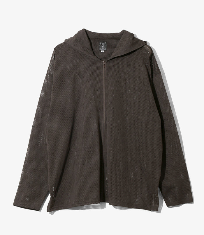 Zipped Hoody - Dk.Brown - Knit Mesh