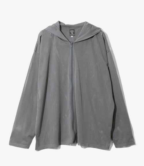 Zipped Hoody - Grey - Knit Mesh